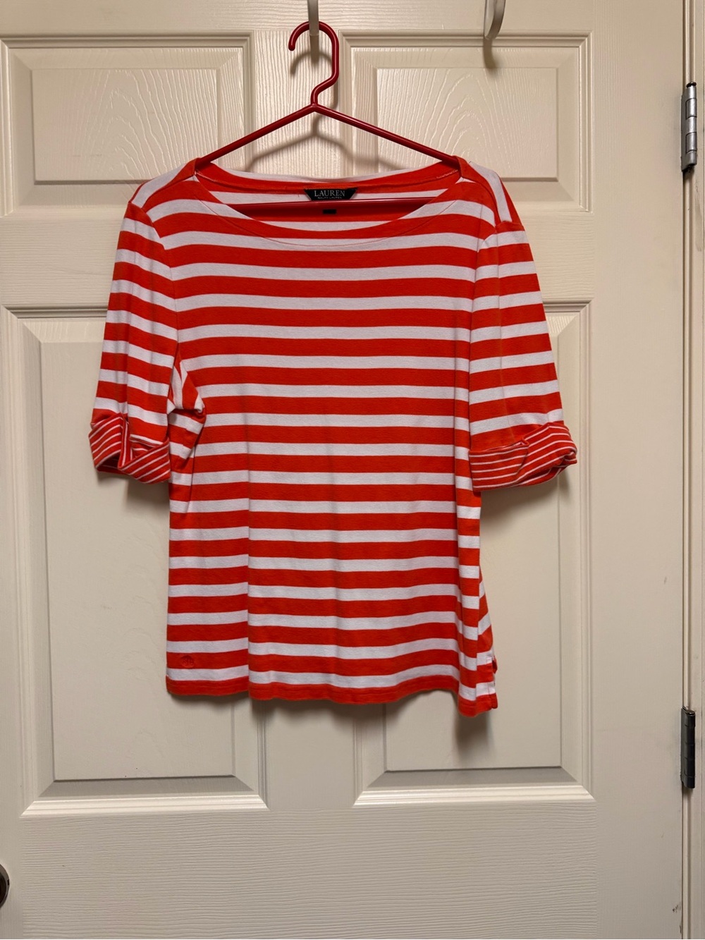 Lauren Ralph Lauren orange and White Striped Boatneck Tee